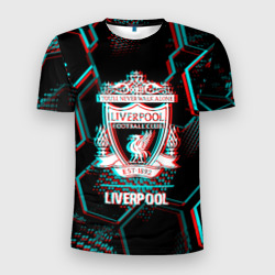 Мужская футболка 3D Slim Liverpool FC в стиле glitch на темном фоне