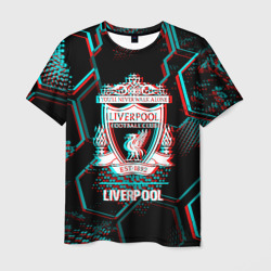 Мужская футболка 3D Liverpool FC в стиле glitch на темном фоне