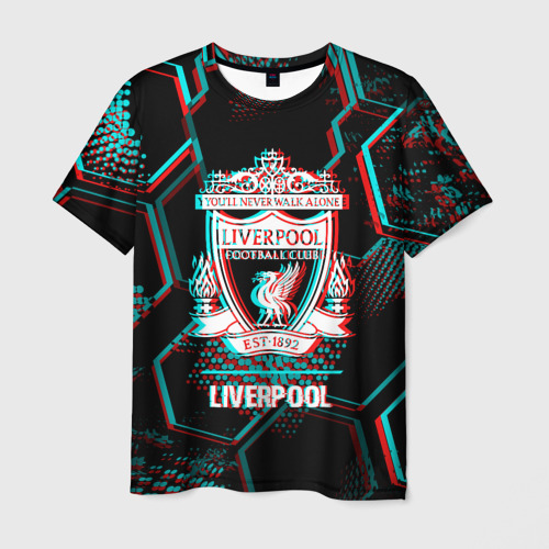 Мужская футболка 3D Liverpool FC в стиле glitch на темном фоне, цвет 3D печать