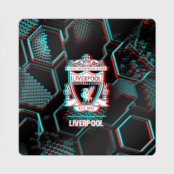 Магнит виниловый Квадрат Liverpool FC в стиле glitch на темном фоне