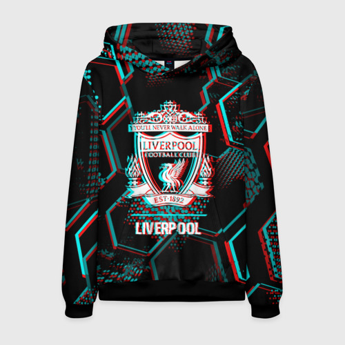 Мужская толстовка 3D Liverpool FC в стиле glitch на темном фоне, цвет черный