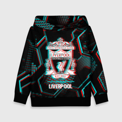 Детская толстовка 3D Liverpool FC в стиле glitch на темном фоне