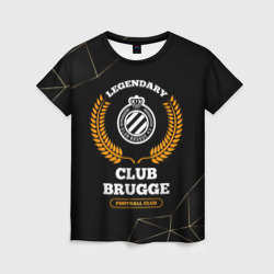 Женская футболка 3D Лого Club Brugge и надпись legendary football club на темном фоне