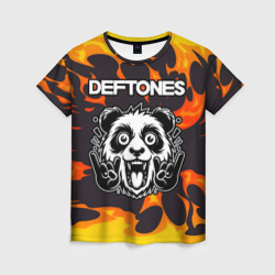 Женская футболка 3D Deftones рок панда и огонь