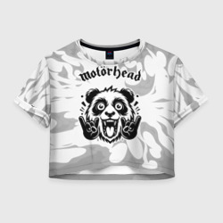 Женская футболка Crop-top 3D Motorhead рок панда на светлом фоне