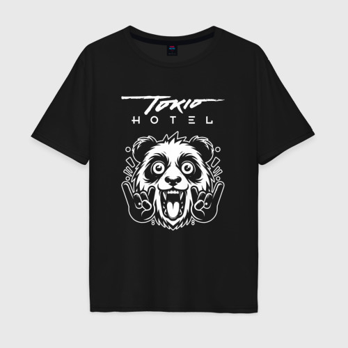 Мужская футболка хлопок Oversize Tokio Hotel rock panda, цвет черный