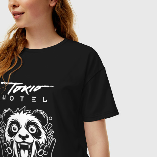 Женская футболка хлопок Oversize Tokio Hotel rock panda, цвет черный - фото 3