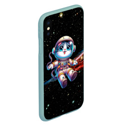 Чехол для iPhone XS Max матовый Котёнок космонавт в открытом космосе - фото 2