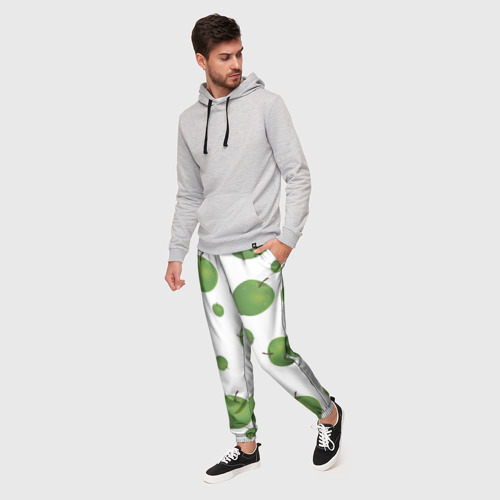Мужские брюки 3D Зелёные яблоки фон, цвет 3D печать - фото 3
