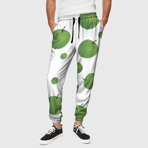 Мужские брюки 3D Зелёные яблоки фон, цвет 3D печать - фото 4