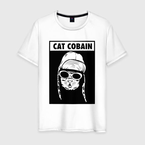 Мужская футболка хлопок Cat cobain, цвет белый