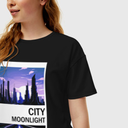 Женская футболка хлопок Oversize Мегаполис в лунном свете - фото 2