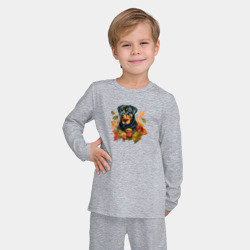 Детская пижама с лонгсливом хлопок Ротвейлер арт с осенними листьями - фото 2