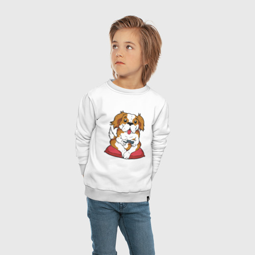 Детский свитшот хлопок Собака геймер, цвет белый - фото 5