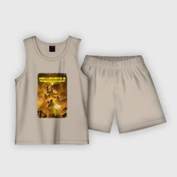 Детская пижама с шортами хлопок Адские десантники с флагом - helldivers 2