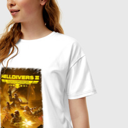 Женская футболка хлопок Oversize Адские десантники с флагом - helldivers 2 - фото 2