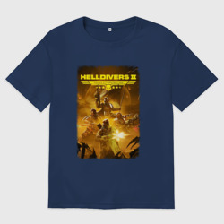 Женская футболка хлопок Oversize Адские десантники с флагом - helldivers 2