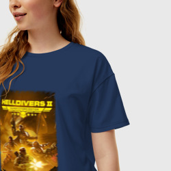 Женская футболка хлопок Oversize Адские десантники с флагом - helldivers 2 - фото 2