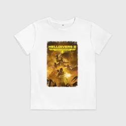 Детская футболка хлопок Адские десантники с флагом - helldivers 2