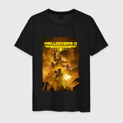 Мужская футболка хлопок Адские десантники с флагом - helldivers 2