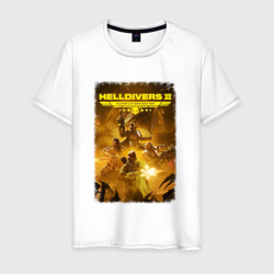 Адские десантники с флагом - helldivers 2 – Мужская футболка хлопок с принтом купить со скидкой в -20%