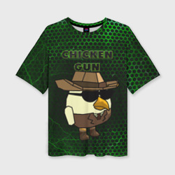 Женская футболка oversize 3D Chicken gun green