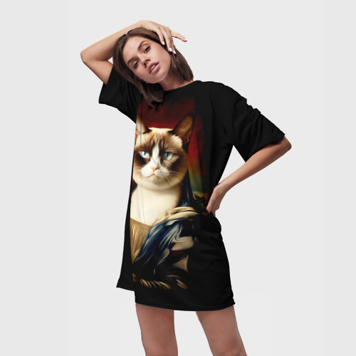 Платье-футболка 3D Сноу-шу в образе Джоконды, цвет 3D печать - фото 3