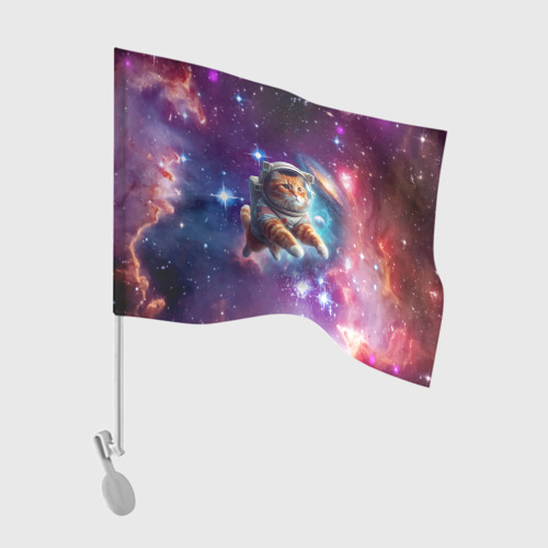 Флаг для автомобиля Котик смелый космонавт - нейросеть