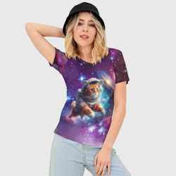 Женская футболка 3D Slim Котик смелый космонавт - нейросеть - фото 2