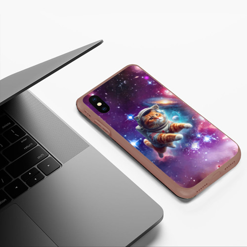 Чехол для iPhone XS Max матовый Котик смелый космонавт - нейросеть, цвет коричневый - фото 5