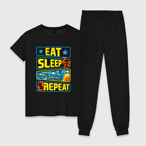 Женская пижама хлопок Eat sleep fly, цвет черный