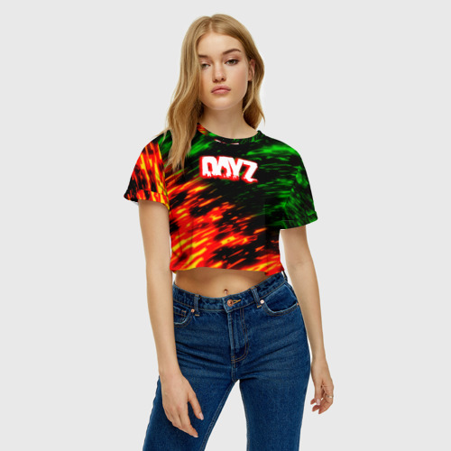 Женская футболка Crop-top 3D Dayz огонь текстура, цвет 3D печать - фото 3