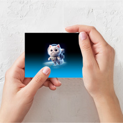 Поздравительная открытка Милый белый котёнок космонавт - фото 2