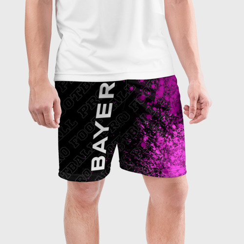 Мужские шорты спортивные с принтом Bayer 04 pro football по-вертикали, фото на моделе #1