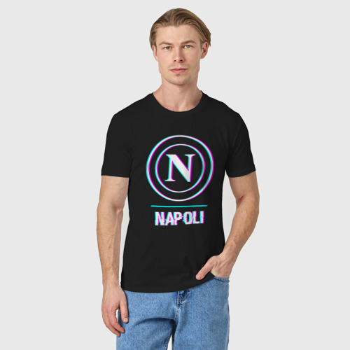 Мужская футболка хлопок Napoli FC в стиле glitch, цвет черный - фото 3