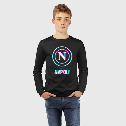 Детский свитшот хлопок Napoli FC в стиле glitch, цвет черный - фото 7