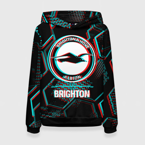 Женская толстовка 3D Brighton FC в стиле glitch на темном фоне, цвет 3D печать