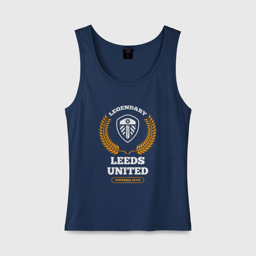 Женская майка хлопок Лого Leeds United и надпись legendary football club, цвет темно-синий