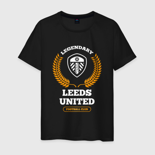 Мужская футболка хлопок Лого Leeds United и надпись legendary football club, цвет черный