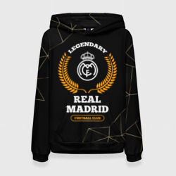 Женская толстовка 3D Лого Real Madrid и надпись legendary football club на темном фоне