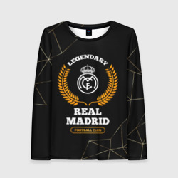 Женский лонгслив 3D Лого Real Madrid и надпись legendary football club на темном фоне