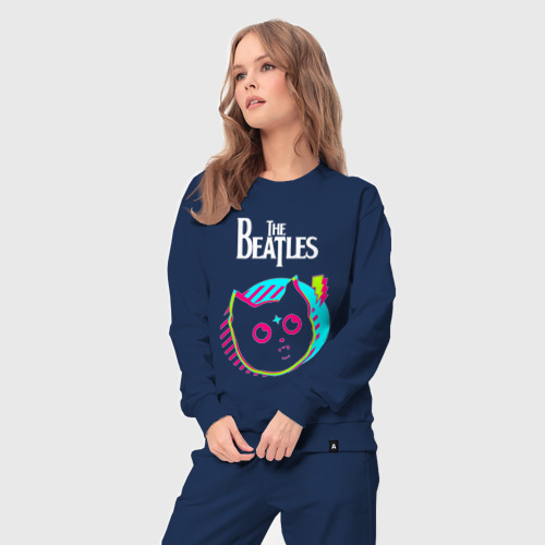 Женский костюм хлопок с принтом The Beatles rock star cat, вид сбоку #3