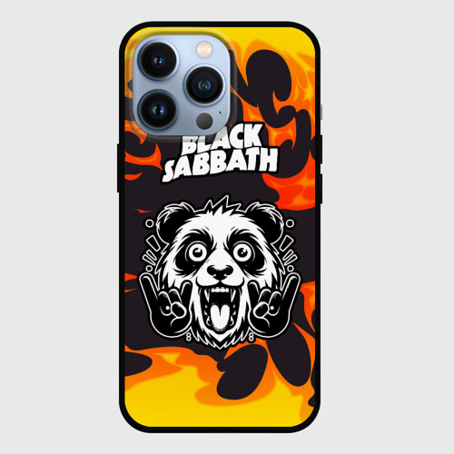 Чехол для iPhone 13 Pro с принтом Black Sabbath рок панда и огонь, вид спереди #2