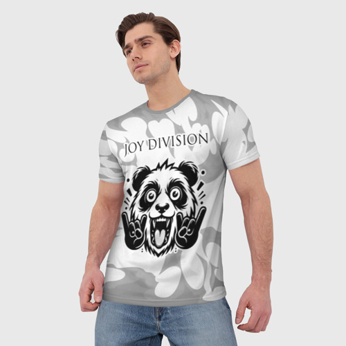Мужская футболка 3D с принтом Joy Division рок панда на светлом фоне, фото на моделе #1