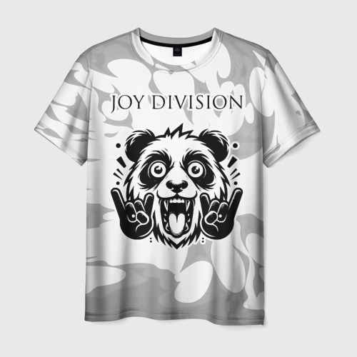 Мужская футболка с принтом Joy Division рок панда на светлом фоне, вид спереди №1