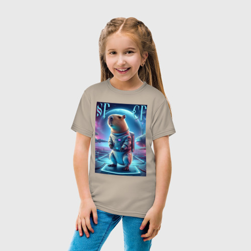 Детская футболка хлопок Космонавт Каппи в скафандре - нейросеть, цвет миндальный - фото 5