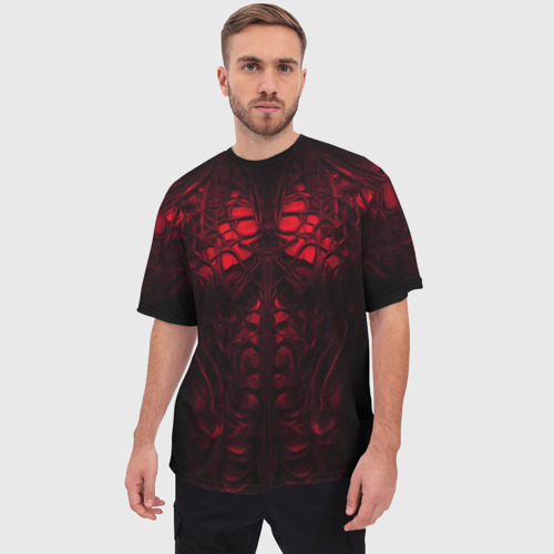 Мужская футболка oversize 3D Красный торс в адских доспехах, цвет 3D печать - фото 3