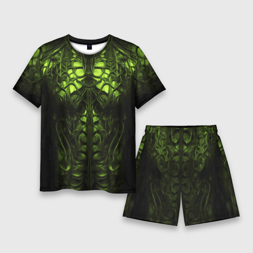 Мужской костюм с шортами 3D Зелёный экзоскелет, цвет 3D печать