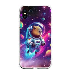 Чехол для iPhone XS Max матовый Космонавт капибара в неоновом космосе
