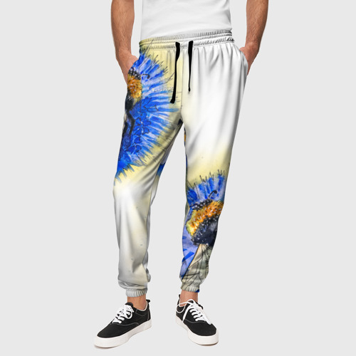 Мужские брюки 3D Акварельная Пчёлка на васильке , цвет 3D печать - фото 4